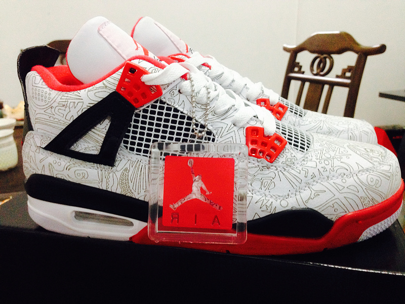 Classic Air Jordan 4 Retro Laser White Varsity Red Black - Click Image to Close